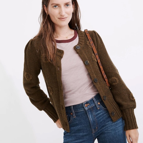 Madewell | Embroidered Edencroft Pleat-Sleeve Cardigan Sweater - Picture 8 of 10